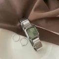 Minimalist square green dial women watch with metal strap retro fashion elegant style - Green