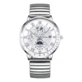 Men's quartz watch with silver metal expansion strap, white dial and roman numerals. - Expansion Band & Silver Case with White Dial