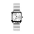 Damen Vintage quadratische Quarzuhr mit silbernem Metallarmband und weißem Zifferblatt. - Silber
