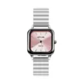 Minimalistische quadratische Damenuhr mit Quarzwerk, rosa Zifferblatt und Metallarmband. - Rosa