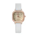 Elegante minimalistische Damen Quarzwatch mit weißem Lederarmband und roségoldenem Gehäuse. - Weiß