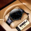 Men quartz watch with black dial blue markers and black leather strap style variant. - Black Leather Strap Blue Hand
