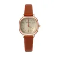 Damen Rechteck Quarzuhr mit braunem Lederarmband und Roségold Gehäuse für den Alltag. - Kaffee