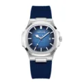 Herren Mode Quarzarmbanduhr mit blauem Silikonarmband und blauem Zifferblatt, Frontalansicht. - Dunkelblau