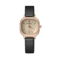 Elegante Damen Quarzuhr mit quadratischem Roségold Gehäuse, schwarzem Lederarmband. - Schwarz