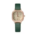 Orologio da polso al quarzo da donna con cinturino in pelle verde e cassa quadrata chic - Verde
