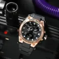 Herren multifunktionale wasserdichte digitale Sportuhr mit schwarzem Gold-Harzarmband. - Schwarzes Armband Roségold