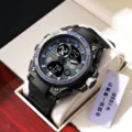 Men's sports electronic watch with dual display, rugged design, and comfortable strap. - Dark Blue