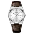 Herren Quarz Uhr Business Freizeit braune Leder Armband silber Zifferblatt Uhren - Silbernes Gehäuse Weißes Zifferblatt Braunes Armband