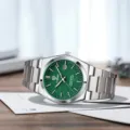 Edelstahl-Quarzuhr mit grünem Zifferblatt und integriertem Armband für Herren. - X1 silbernes Gehäuse mit grünem Zifferblatt