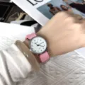 Minimalist student quartz watch with pink canvas strap, casual white dial women's watch. - Pink