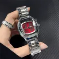 Herren Armbanduhr aus Metall mit rotem Zifferblatt und Edelstahlarmband, stilvoll und robust. - Rotes Uhrwerk (Massives Stahlarmband)