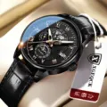 Herren Business Luxusuhr mit schwarzem Zifferblatt römischen Ziffern und schwarzem Lederarmband. - Schwarzes Band Schwarzes Gehäuse Schwarzes Zifferblatt
