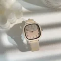 Minimalist square women watch with elegant leather strap, perfect for daily wear and casual outfits. - Orange Yellow