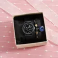 Sternbild Quarzuhren Set für Jugendliche und Studenten, stilvolles schwarzes Zifferblatt, Armband. - Stier