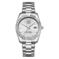 Herren Edelstahl wasserdichte Freizeit Armbanduhr mit Doppelkalender und Leuchtanzeige. - S3 Silbergehäuse Weiß