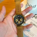 Orologio al quarzo uomo cronografo multifunzione cinturino in pelle elegante - Cassa Dorata Quadrante Nero