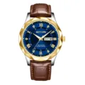 Herren Quarzarmbanduhr mit braunem Lederarmband blauem Zifferblatt Luxus Mode Uhr - Goldgehäuse Blaues Zifferblatt