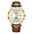 Herren Quarz Armbanduhr Luxus Mode braunes Lederarmband goldene Lünette Kalender Business Uhr - Goldgehäuse Weißes Zifferblatt