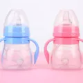 Baby feeding bottle 150ml wide neck training cup with handle and straw for infants pink blue - 150ml / Pink