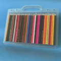 Detailed view of 50-color watercolor pencil set in a clear plastic carrying case. - 36 Colors