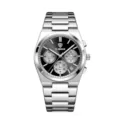 Herren Quarz Uhr edelstahl armband chronograph schwarzes zifferblatt wasserdicht - Silbernes Gehäuse mit schwarzem Zifferblatt