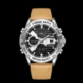 Heren quartz horloge bruin lederen band zilveren kast waterdicht dubbel display - Koffie