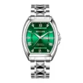 Herren Tonneau Quarzuhr Grünes Zifferblatt Edeltahl Armband Wasserdichte Armbanduhr - Stahluhr mit Silbergehäuse und grünem Zifferblatt