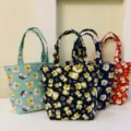 Cute Shiba Inu canvas bento bag, casual lunch handbag with multi colors and large capacity. - Dog Blue