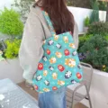 Japanese style cute Shiba Inu print canvas tote bag, casual daily shoulder handbag for women. - Green Cartoon Shiba Inu Print