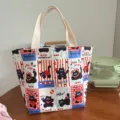 Cute cartoon waterproof lunch bag with zipper, large capacity canvas handbag for commuting. - Black Cat Style
