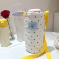 Sac de bouteille d'eau matelassé blanc avec sangle jaune, joli design imprimé, porte-tasse portable. - Pois Cœur