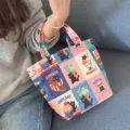 Korean style cute black cat dessert canvas handbag large capacity cosmetic makeup storage bag - Black Cat Dessert Handbag
