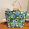 Bolsa de almuerzo con gato y flores de dibujos, bolso termico impermeable de trabajo. - Estilo Gato Flores Verde
