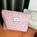 Floral Canvas Makeup Pouch Travel Toiletry Bag Zipper Cosmetic Organizer for Women - Pink Floral Makeup Bag