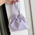 Light purple canvas drawstring handbag, casual bento lunch bag in solid color style. - Lavender