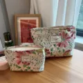 Canvas cosmetisch tasje set, roze bloemenprint grote opbergtas voor make-up en dagelijks reis. - Bloemen Cosmeticatas (Small) / 20cmx15cmx4cm