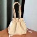 Solid color canvas drawstring tote bag in light yellow, perfect Japanese style lunch handbag. - Khaki