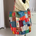Bohemian oversize Segeltuch Shopper Tasche, bunte geometrische Patchwork Umhängetasche. - Bohemian Tragetasche / Extra Groß (Doppelschicht mit Innentasche) / bunt