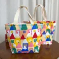 Bolsa de lona con estampado de casas de dibujos coloridos, bolsa de almuerzo portátil. - Bolsa de Almuerzo Casa (Cremallera)