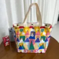 Bolsa tote de lona con estampado de casa de dibujos animados, bonita bolsa de almuerzo. - Bolsa de Almuerzo Casa (Broche)