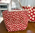 Cute floral canvas lunch bag with zipper, portable student tote bag for daily shopping and meals. - Zipper Style / Red with Small Flowers