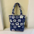 Blue and white cat print canvas tote bag, cute cartoon style daily casual handbag for women. - Cat Silhouette Print