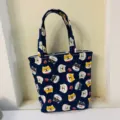 Blue Cartoon Dog Canvas Tote Bag, Cute Shiba Inu Print Casual Lunch Handbag for Women - Dog Head Blue