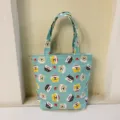 Cute cartoon dog canvas tote bag with zipper, casual daily lunch bento handbag for women. - Dog Cyan