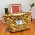 Yellow Floral Corduroy Cosmetic Bag Zip Makeup Pouch Travel Toiletry Storage Bag - Corduroy Daisy / Turmeric