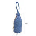 Sac de bouteille d'eau en tissu imprimé bleu avec fermeture à cordon et poignée portable. - Sac à Main Grille Bleue