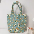 Cute Shiba Inu print canvas tote bag, casual daily handbag and portable lunch bento bag. - Dog Head Cyan