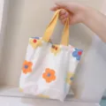 Süsser Blumen-Leinwand-Einkaufstasche mit gelben Griffen, kleine Freizeittasche. - Kleine Blumen und Gelb Band