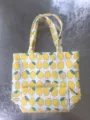 Canvas lemon print tote bag, casual cute bento handbag with double handles and spacious interior. - Lemon
